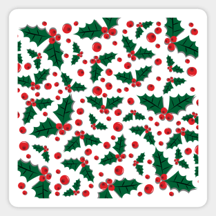 Mistletoe berries and twigs pattern on white background Christmas holiday festival Magnet